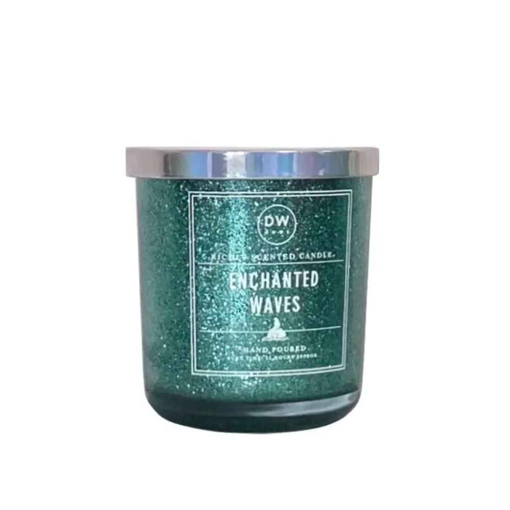 NEW DW HOME Calming Waves Teal Glitter Jar Scented Candle Iridescent Top